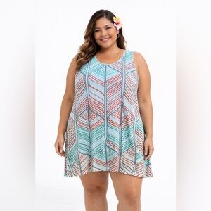 Manuheali'i Sleeveless Short Dress Womens XL Leaf Pattern Logo Hawaiian Vintage